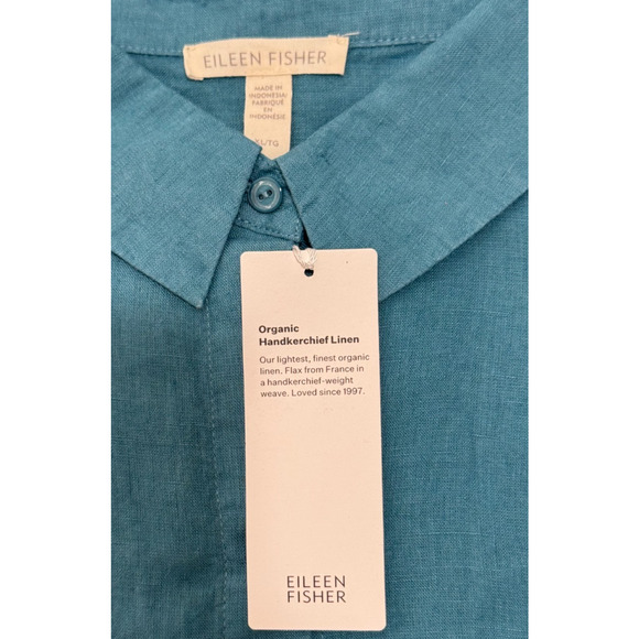 $168 NWT Eileen Fisher Organic Handkerchief Linen Shirt River Blue Sz XL Button - Picture 10 of 12